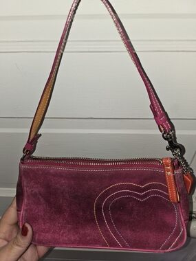 Rare Vintage Y2k Coach Pink Suede Heart Accent Shoulder Bag
